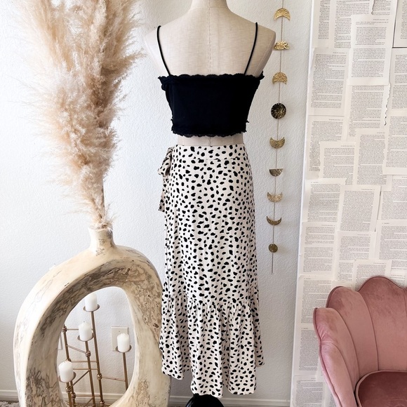 AQUA Spotted Ruffled Wrap Midi Skirt - Picture 10 of 15